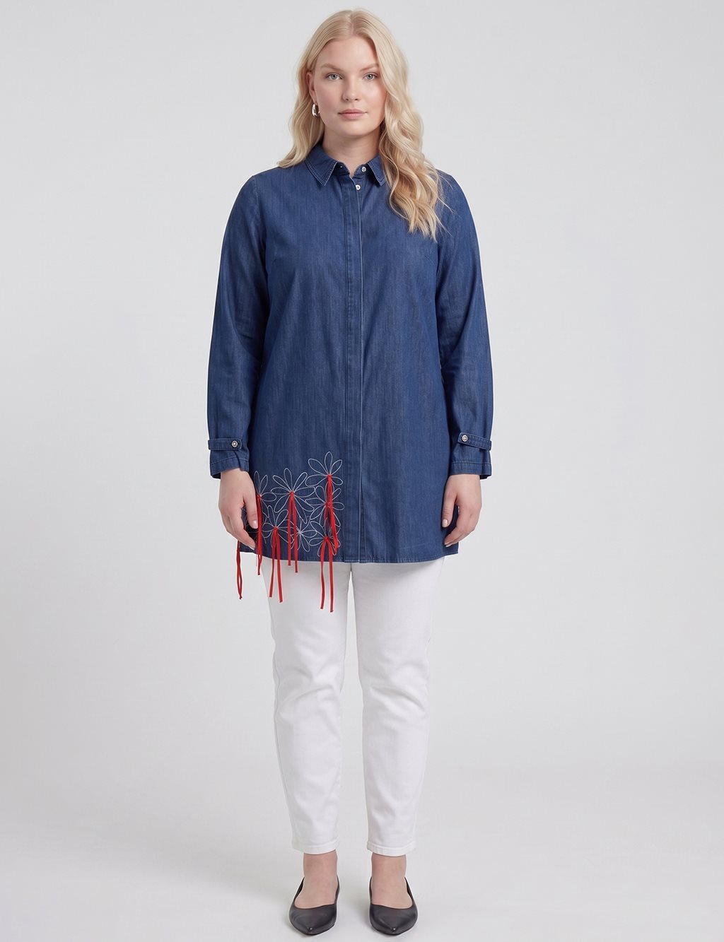 Embroidered Denim Tunic Indigo