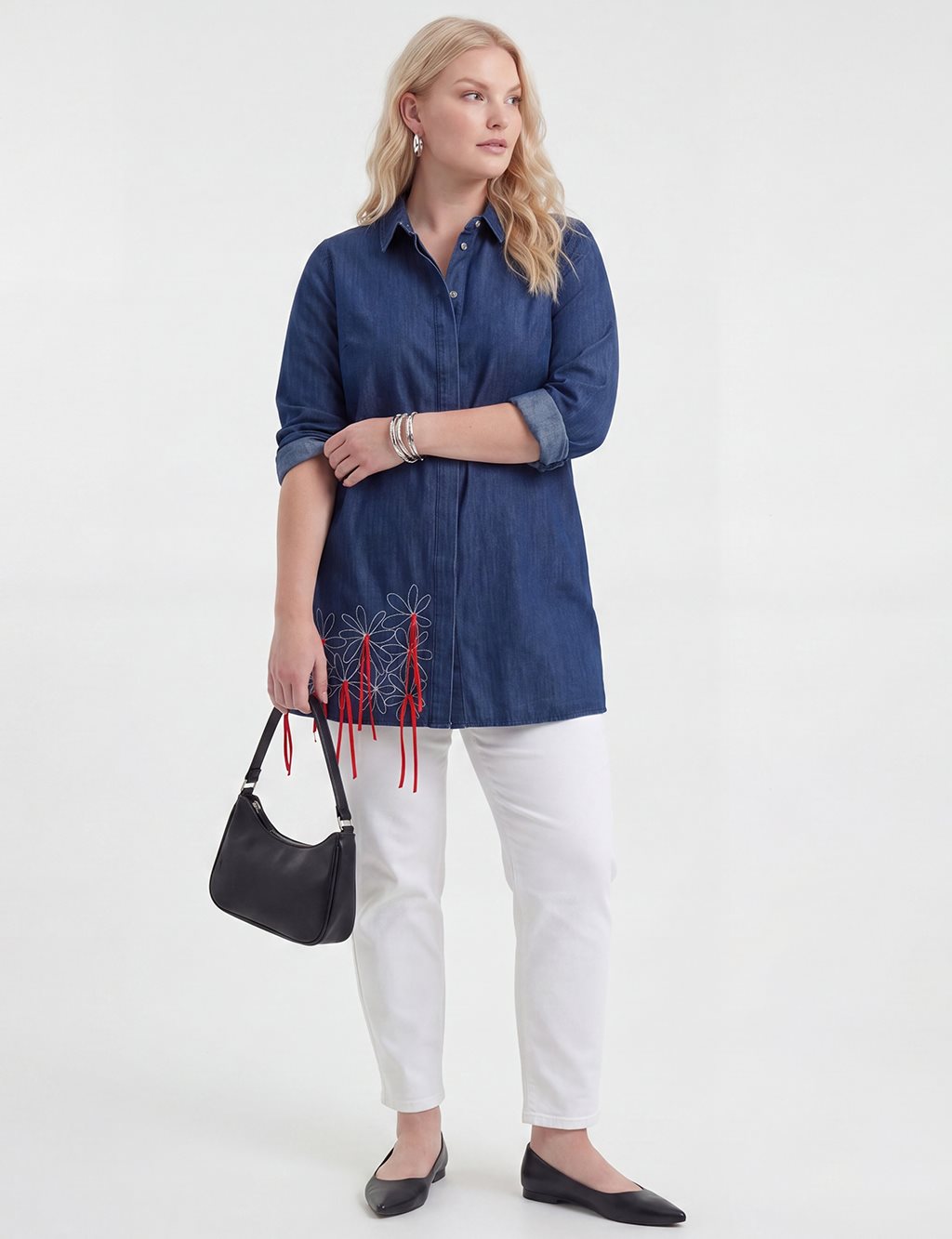 Embroidered Denim Tunic Indigo