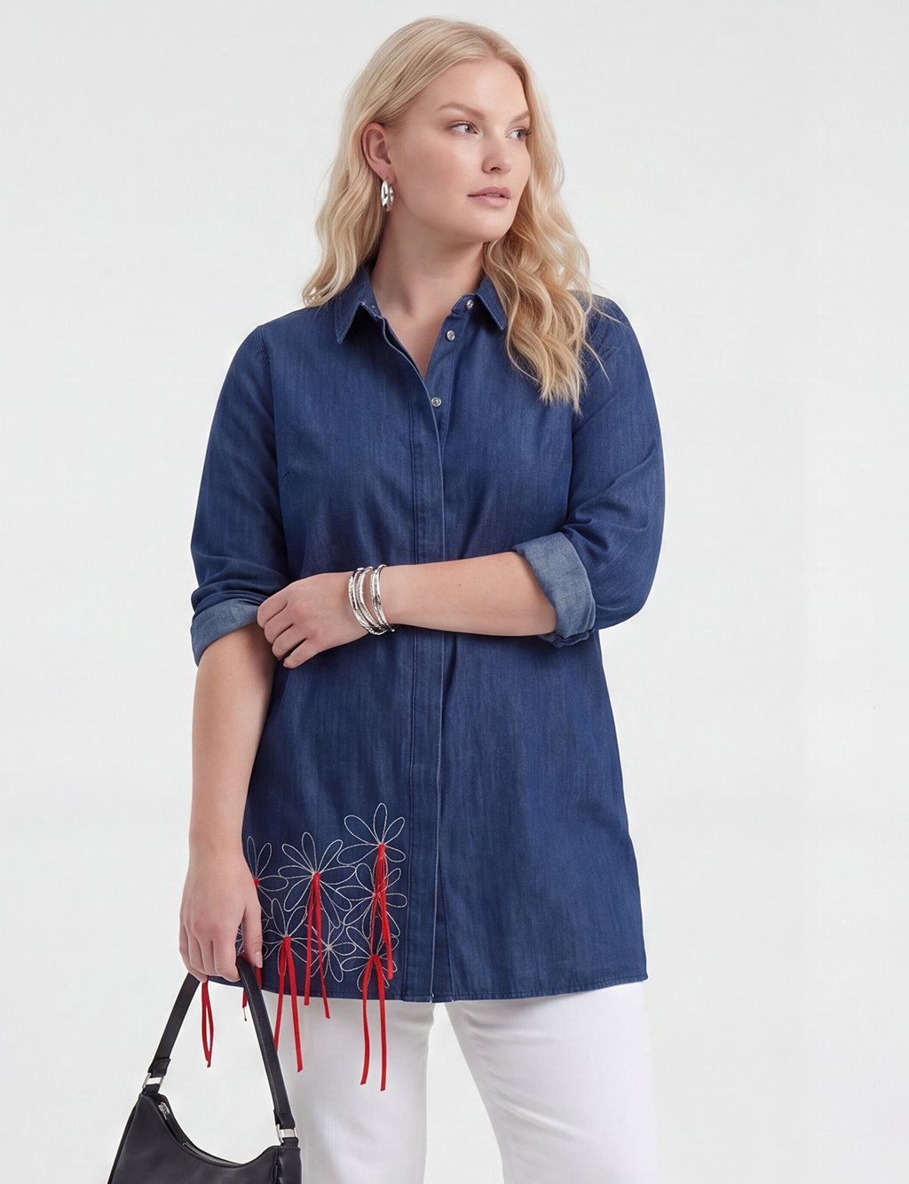 Embroidered Denim Tunic Indigo