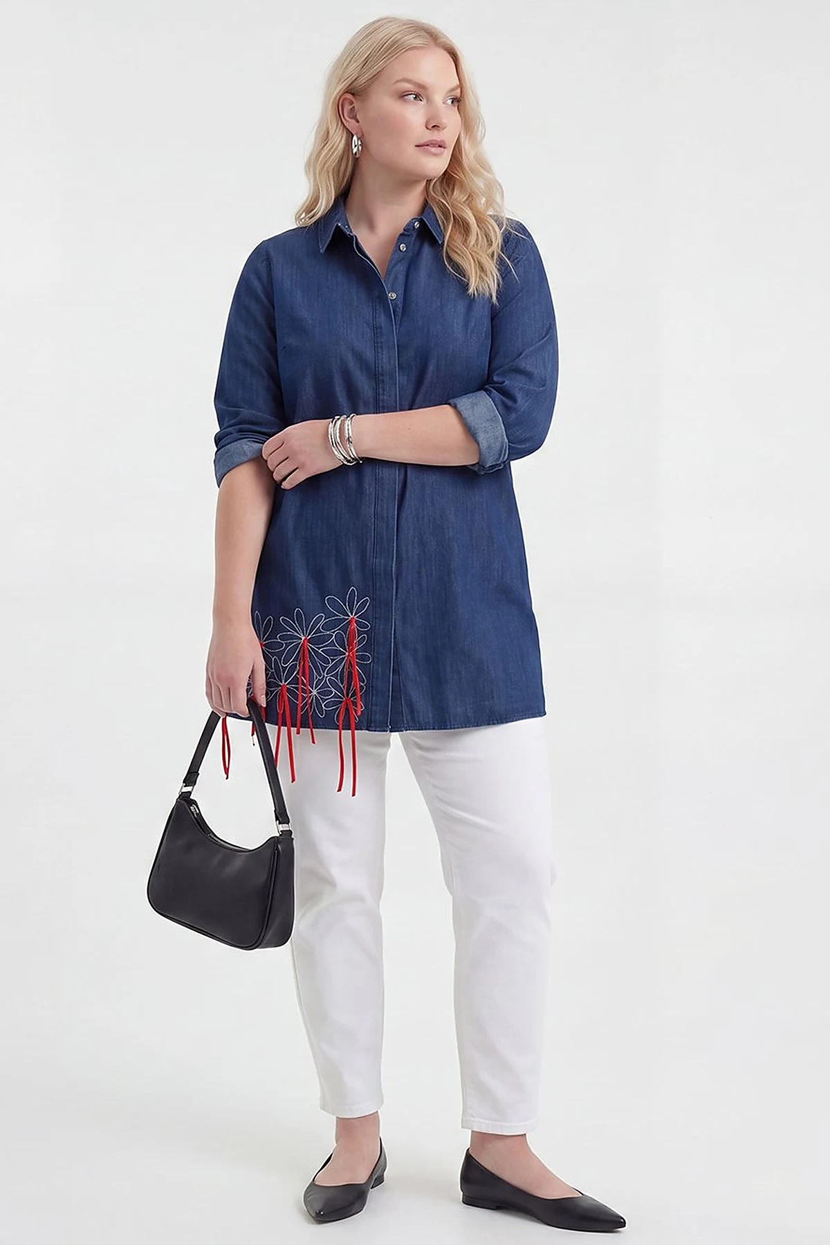 Embroidered Denim Tunic Indigo