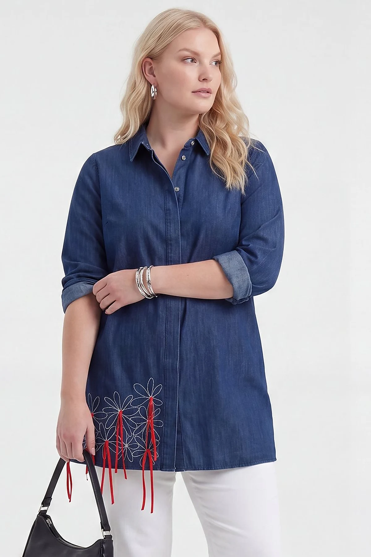 Embroidered Denim Tunic Indigo