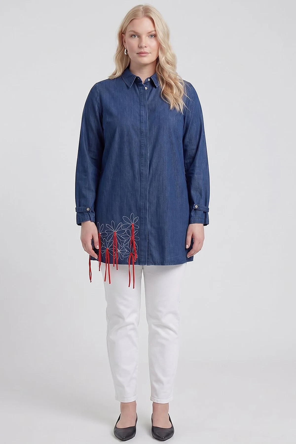 Embroidered Denim Tunic Indigo