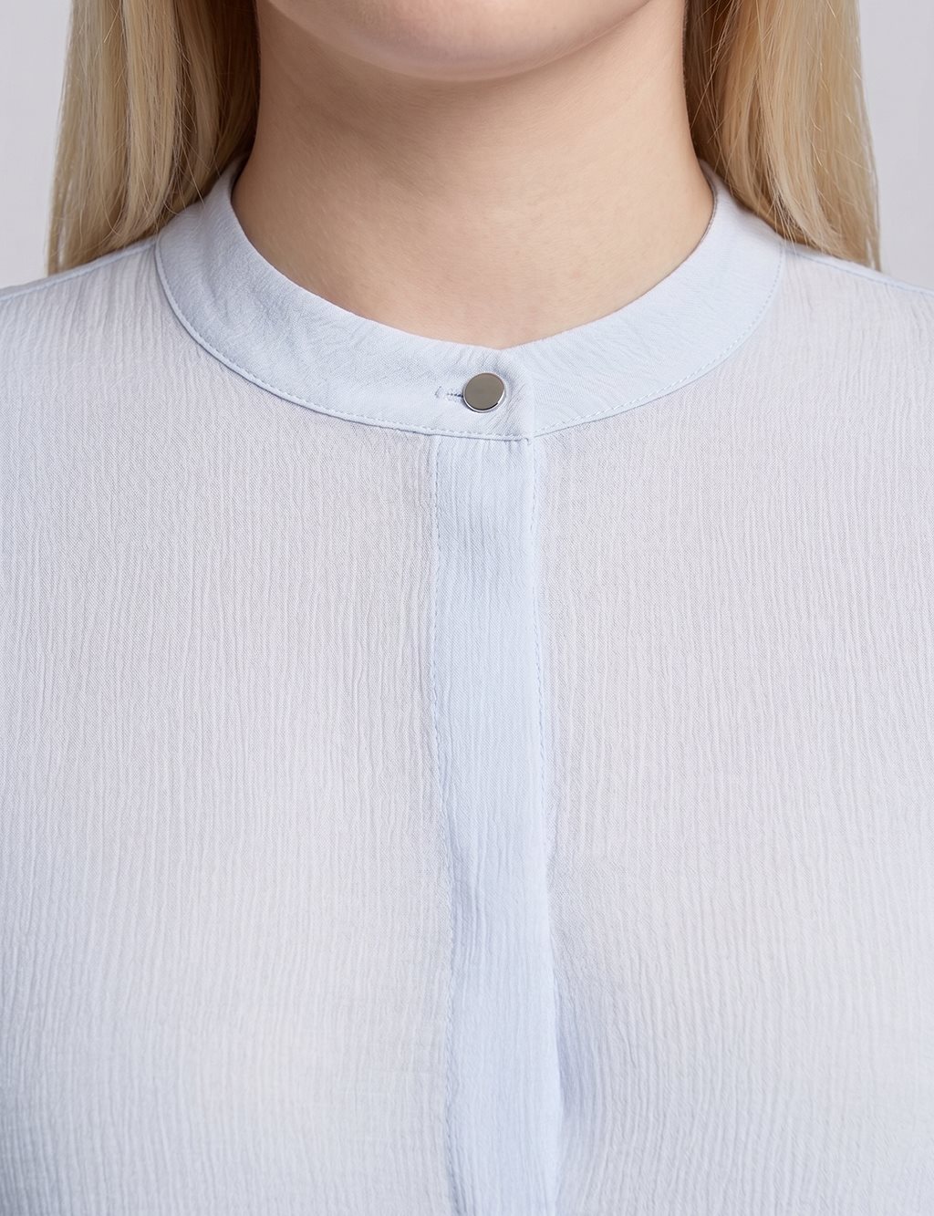 Mandarin Collar Viscose Blouse Light Blue