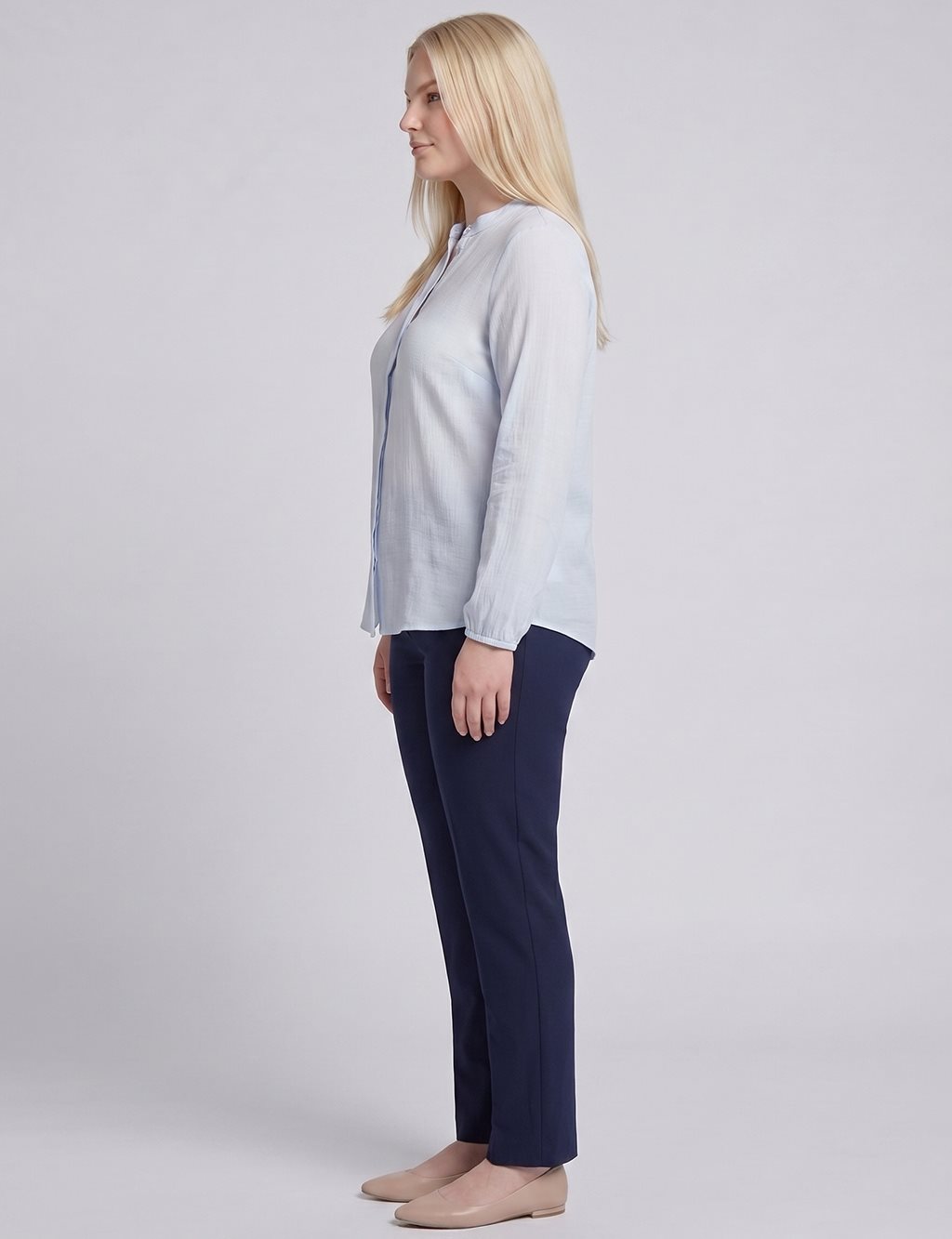 Mandarin Collar Viscose Blouse Light Blue