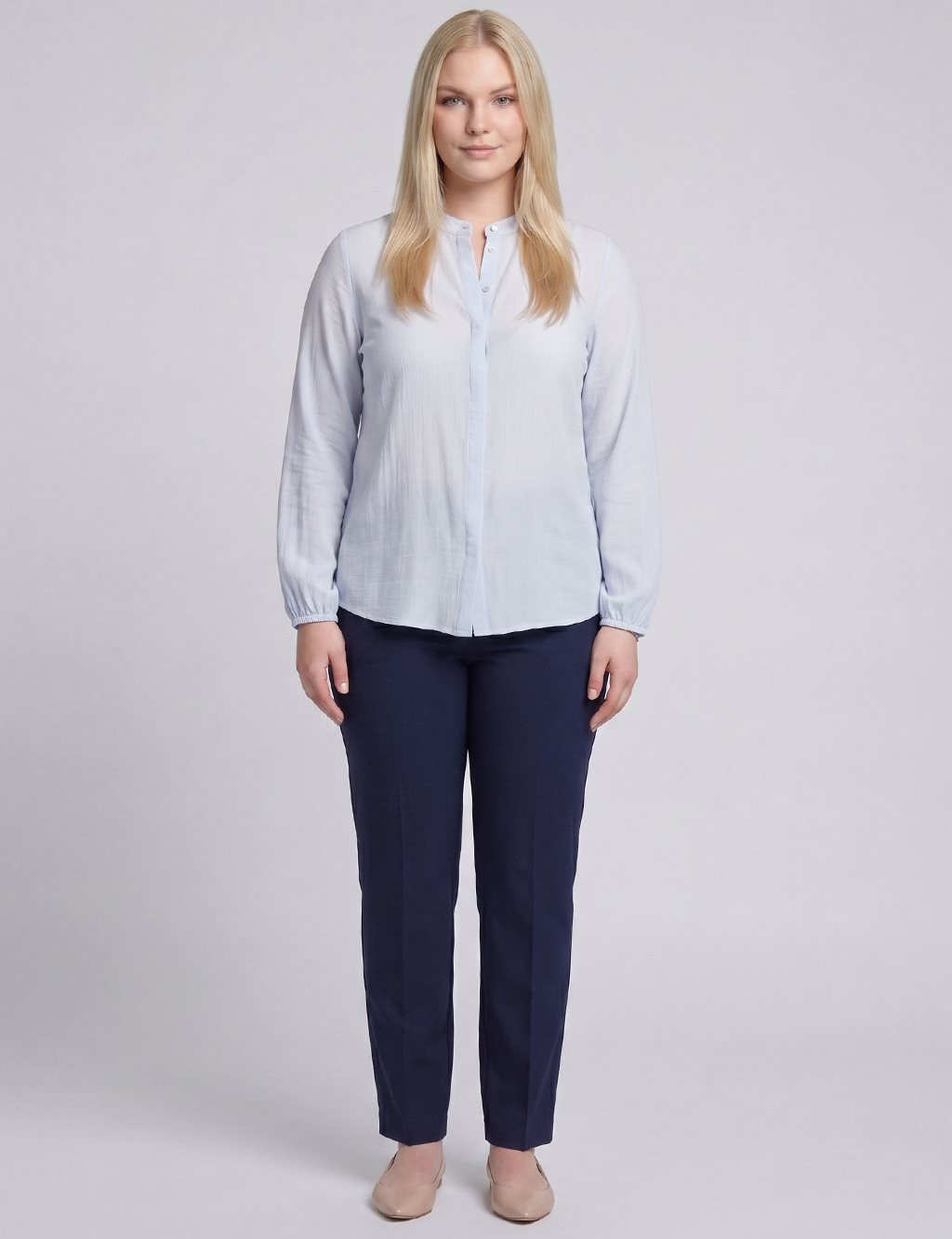 Mandarin Collar Viscose Blouse Light Blue