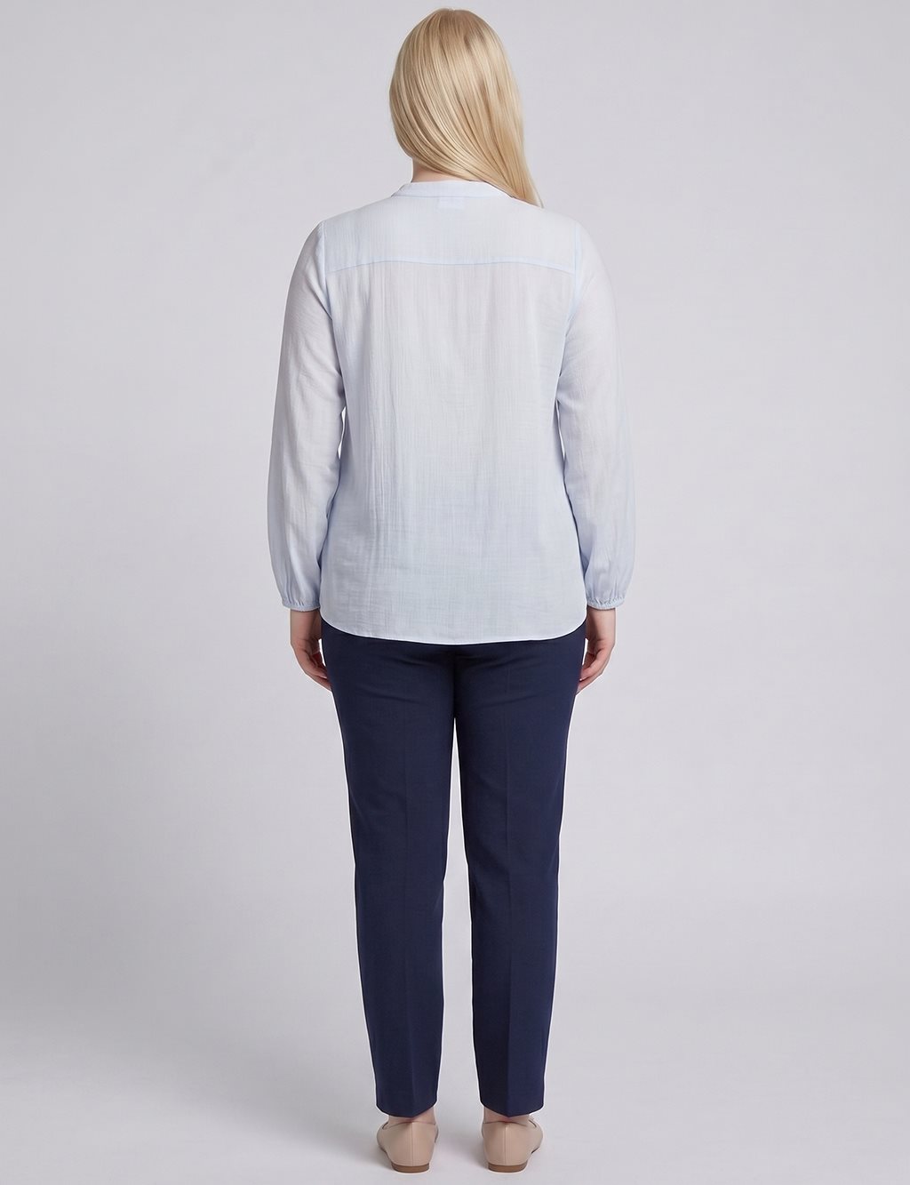 Mandarin Collar Viscose Blouse Light Blue