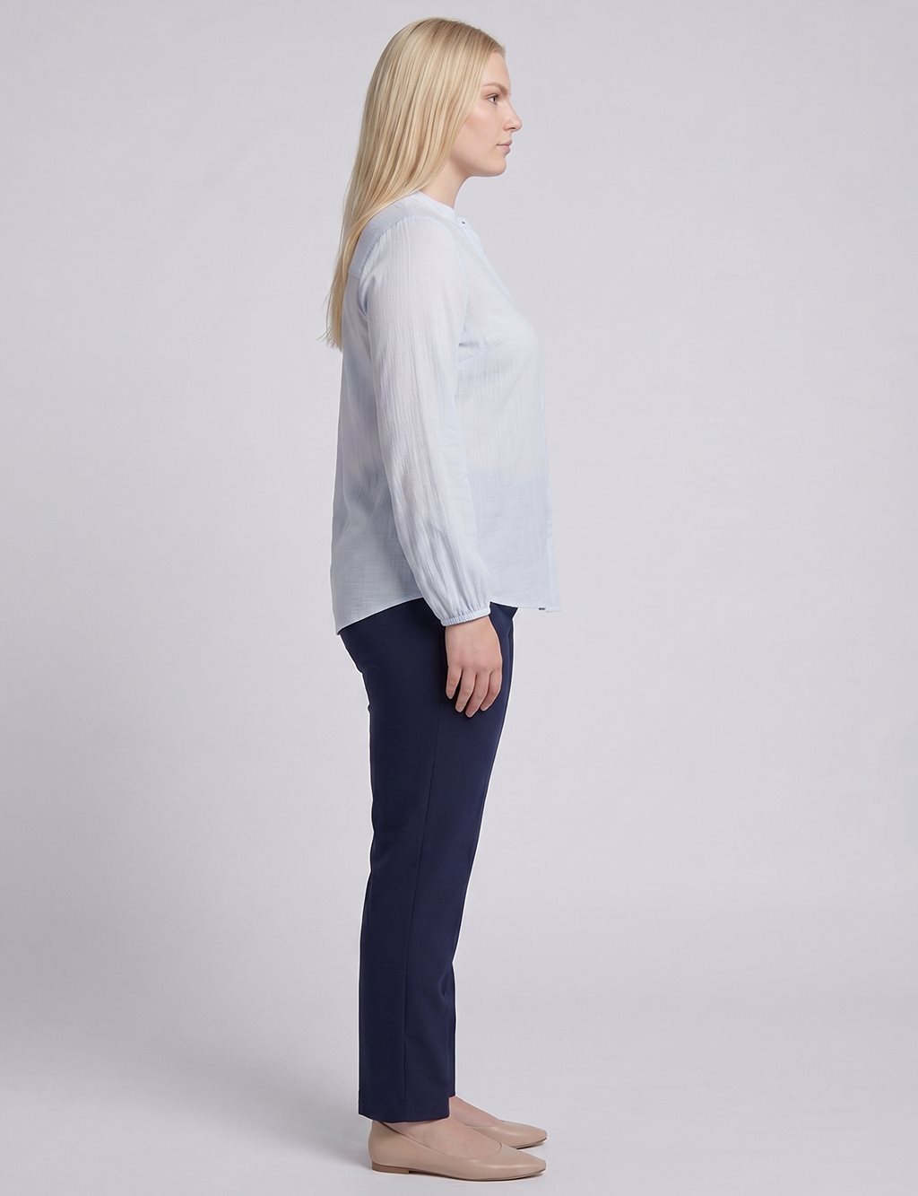 Mandarin Collar Viscose Blouse Light Blue