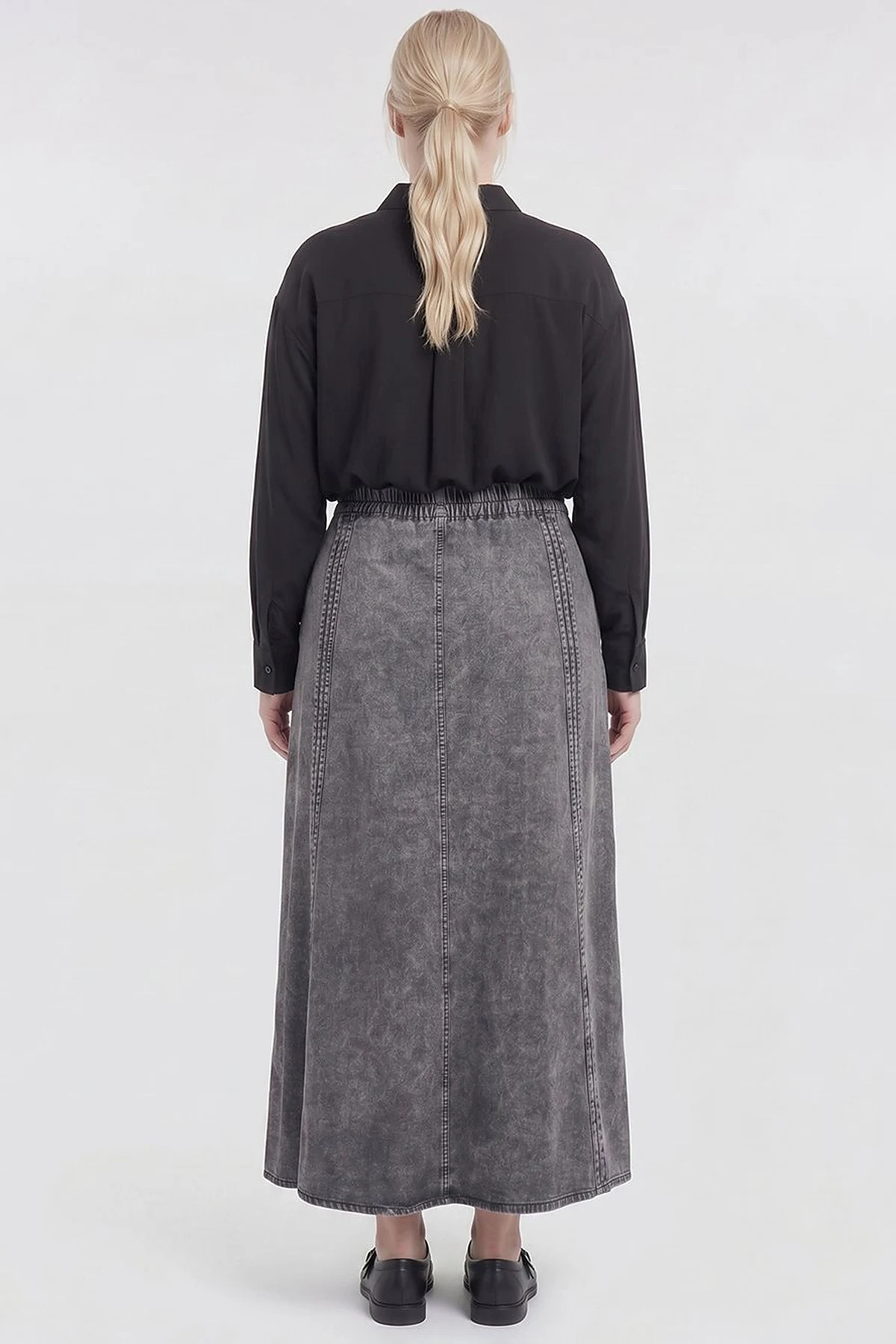 Stitch Detail Denim Skirt Anthracite