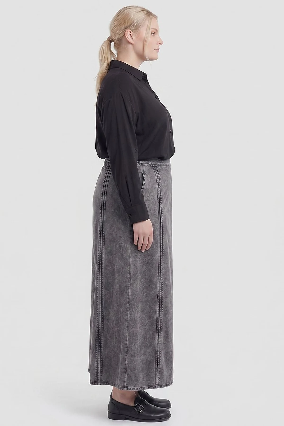 Stitch Detail Denim Skirt Anthracite