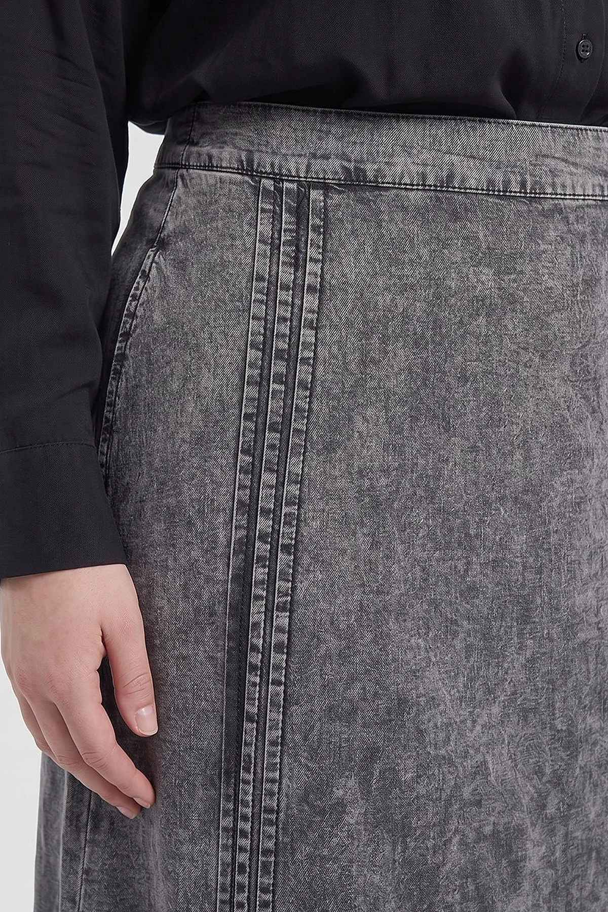Stitch Detail Denim Skirt Anthracite