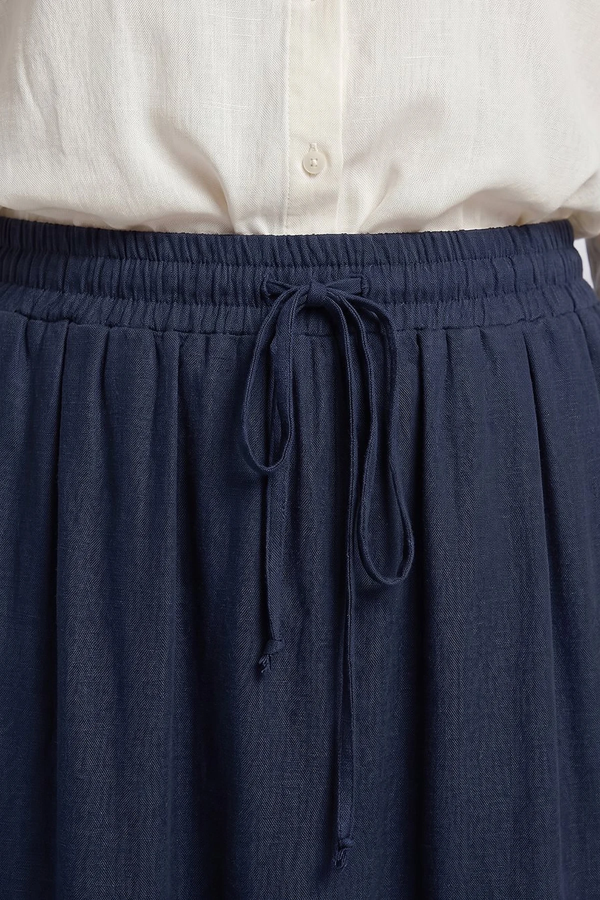 High-Waist Linen-Lyocell Skirt Dark Navy Blue