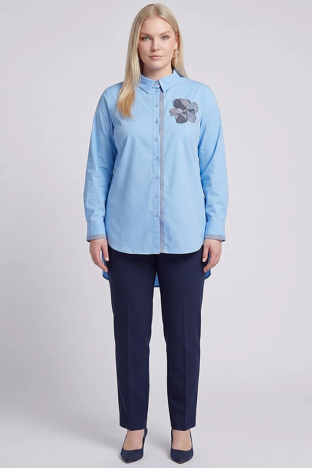 Embroidered Appliqué Cotton Tunic Blue