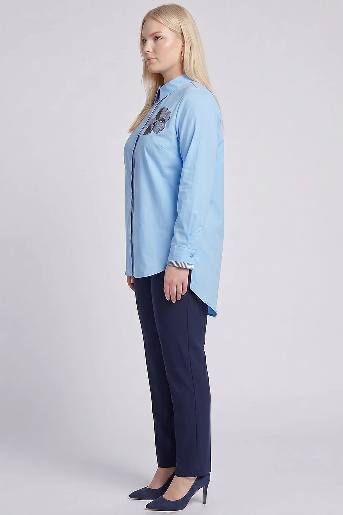 Embroidered Appliqué Cotton Tunic Blue
