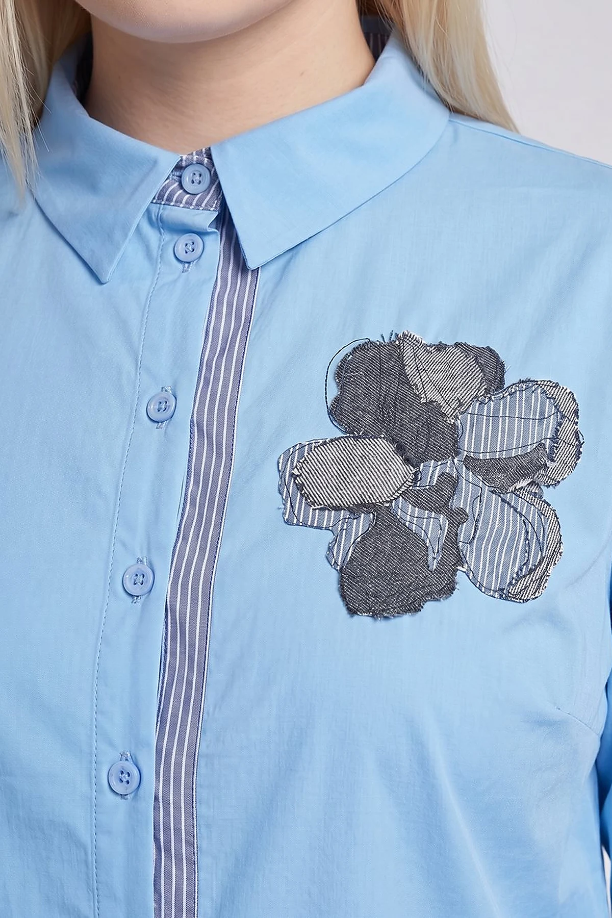 Embroidered Appliqué Cotton Tunic Blue