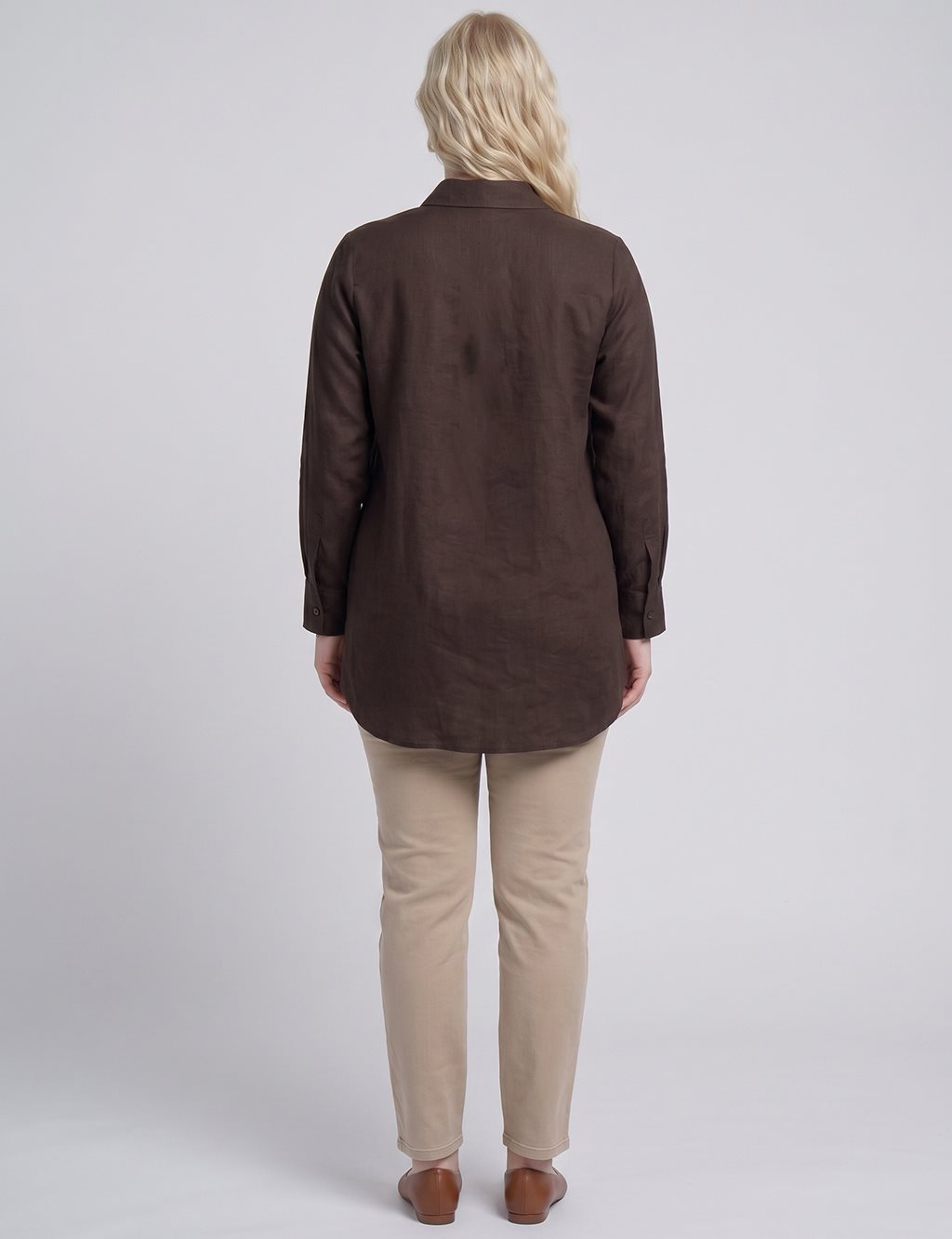 Embroidered Detail Linen-Lyocell Tunic Dark Brown