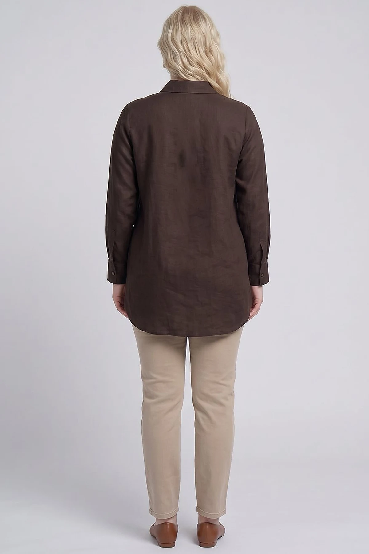 Beaded Linen Lyocell Tunic Dark Brown