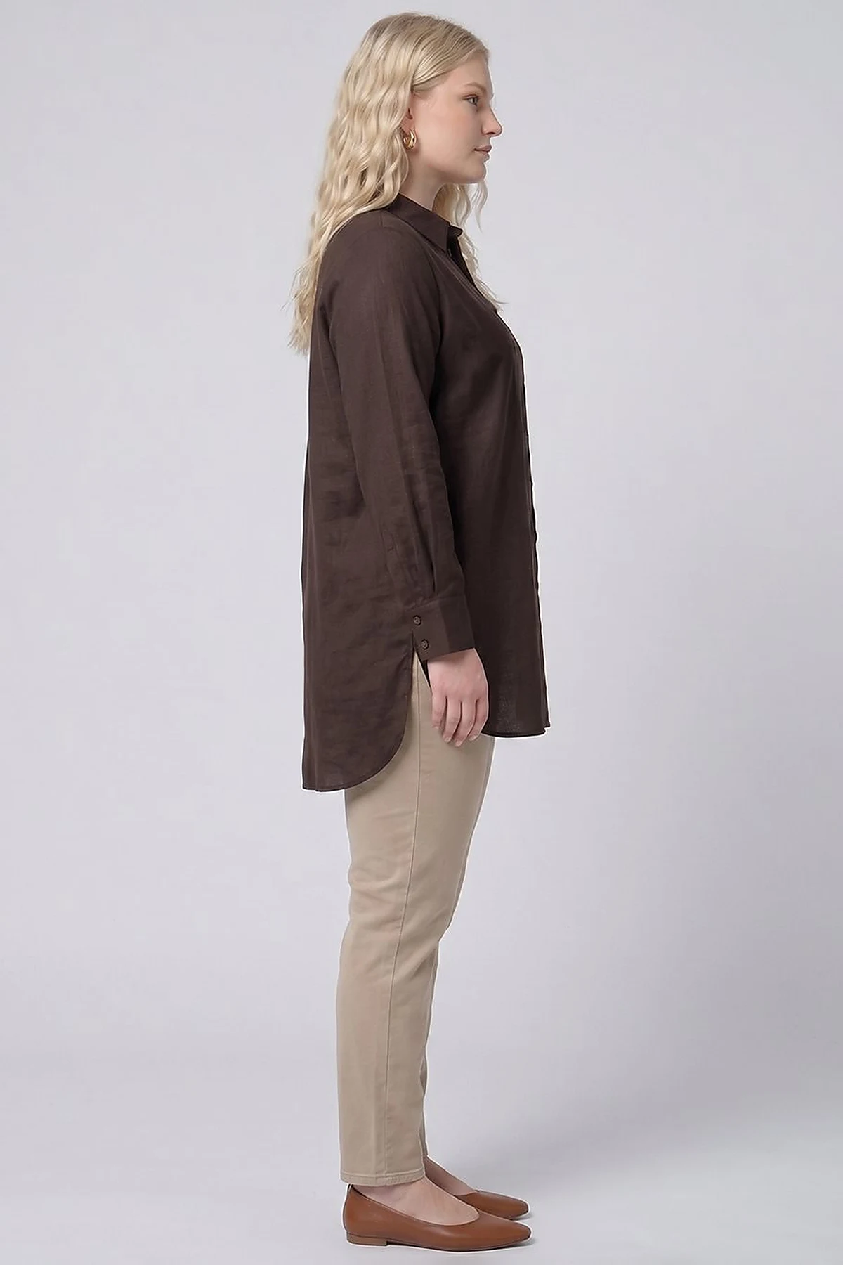 Beaded Linen Lyocell Tunic Dark Brown