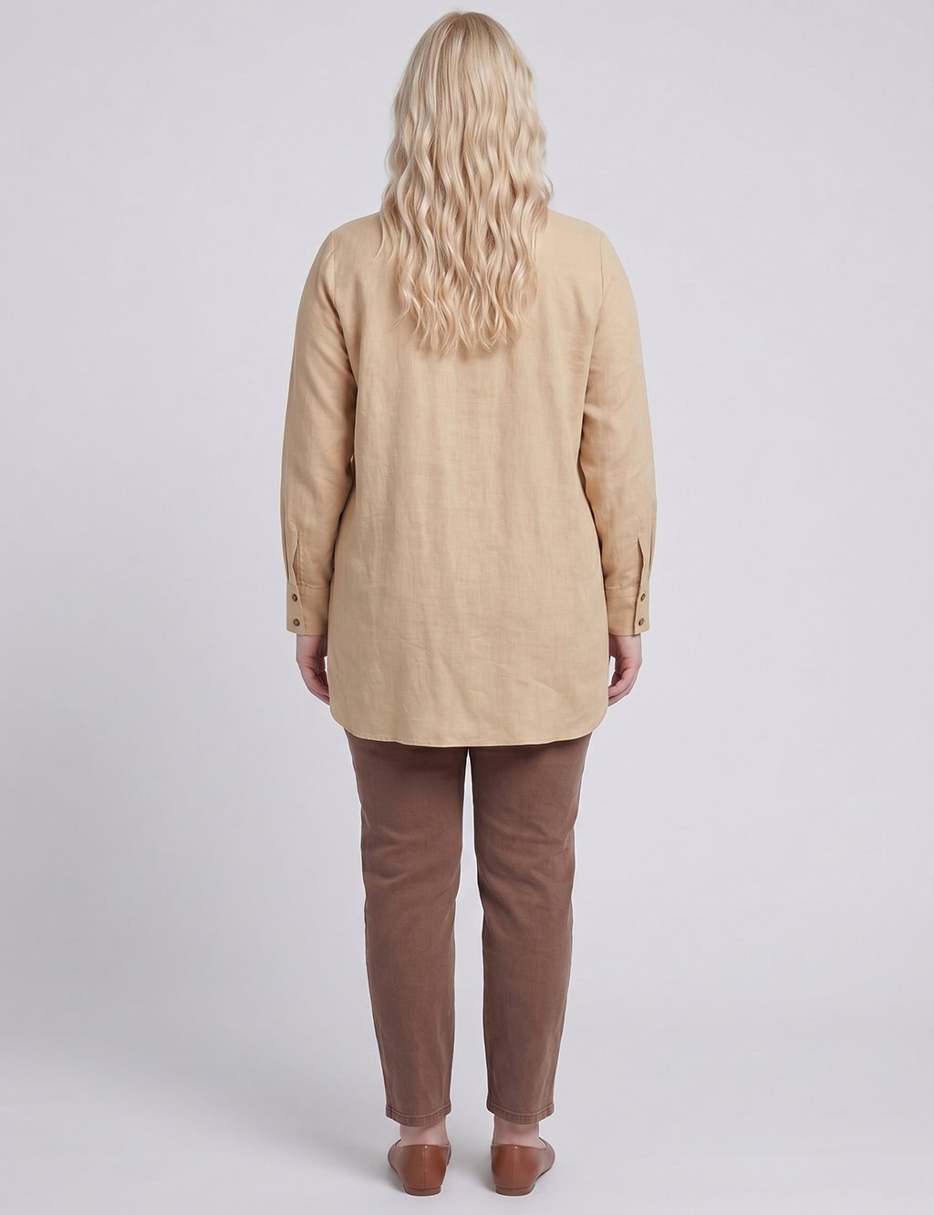Embroidered Detail Linen-Viscose Tunic Beige