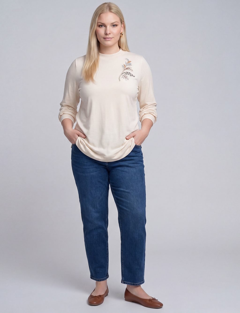 Crew Neck Knitted Tunic Cream