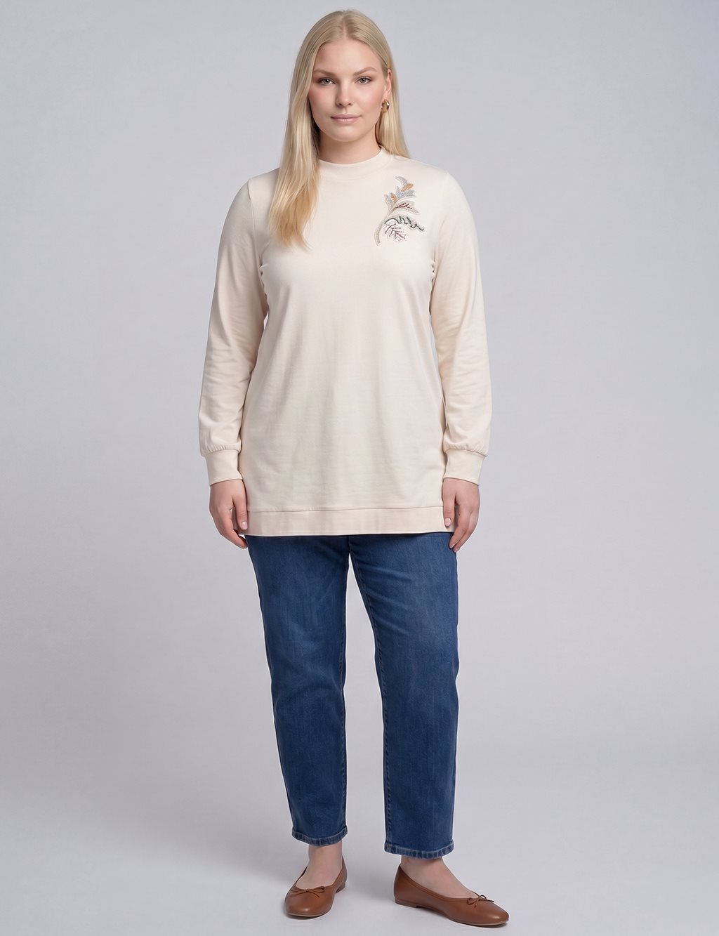Crew Neck Knitted Tunic Cream