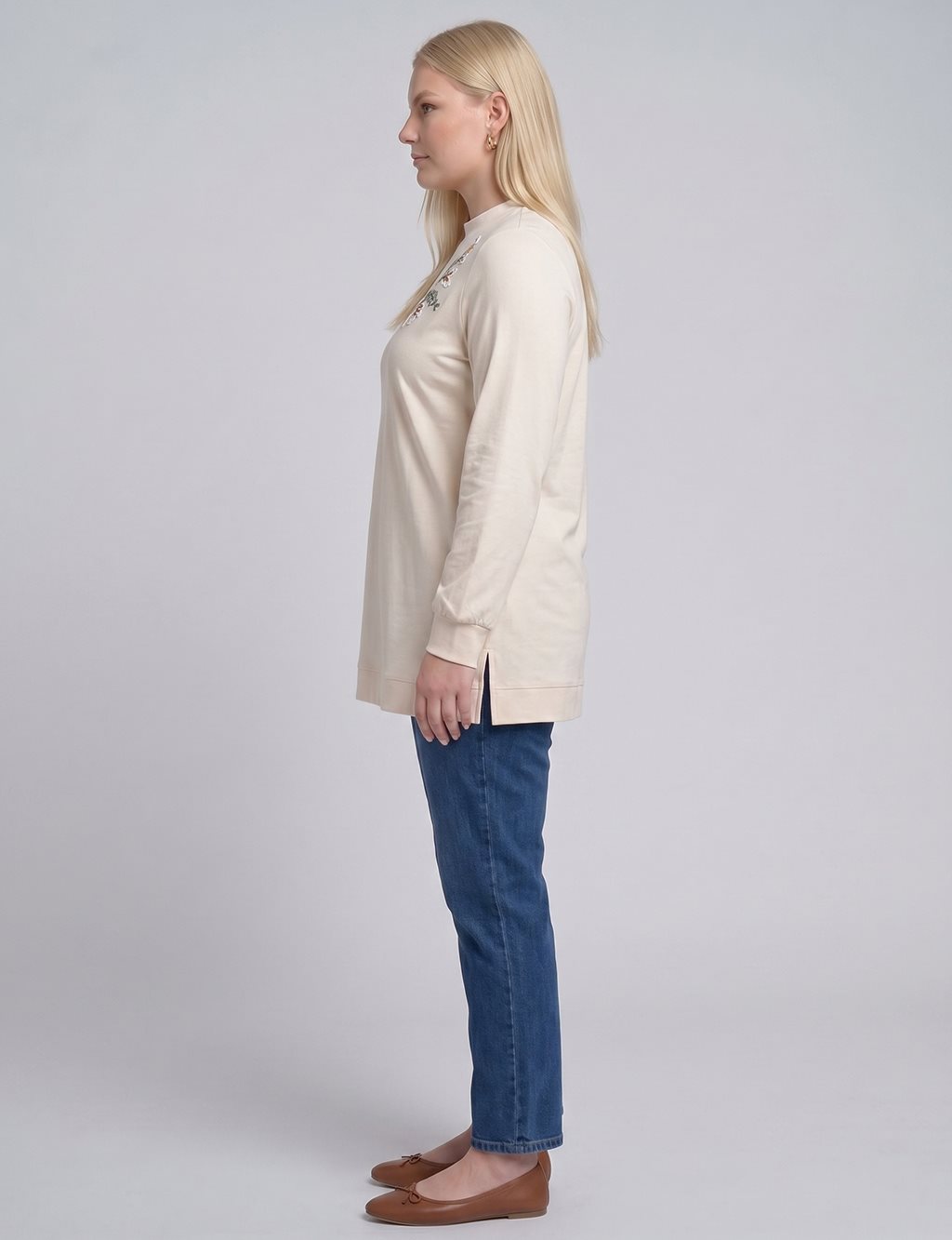 Crew Neck Knitted Tunic Cream