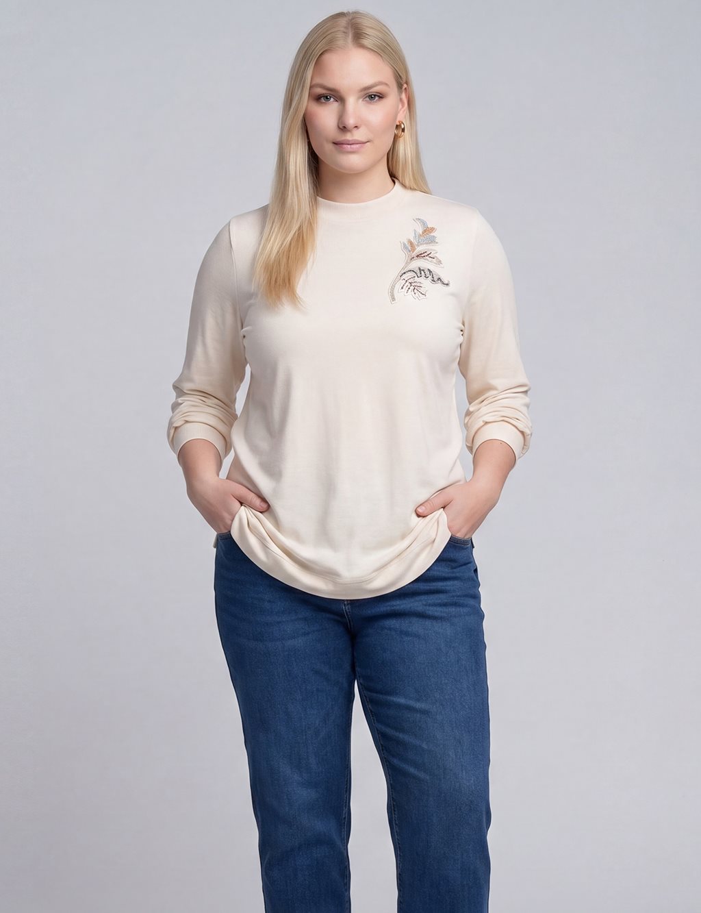 Crew Neck Knitted Tunic Cream