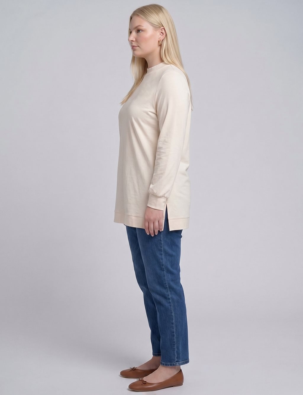 Crew Neck Knitted Tunic Cream