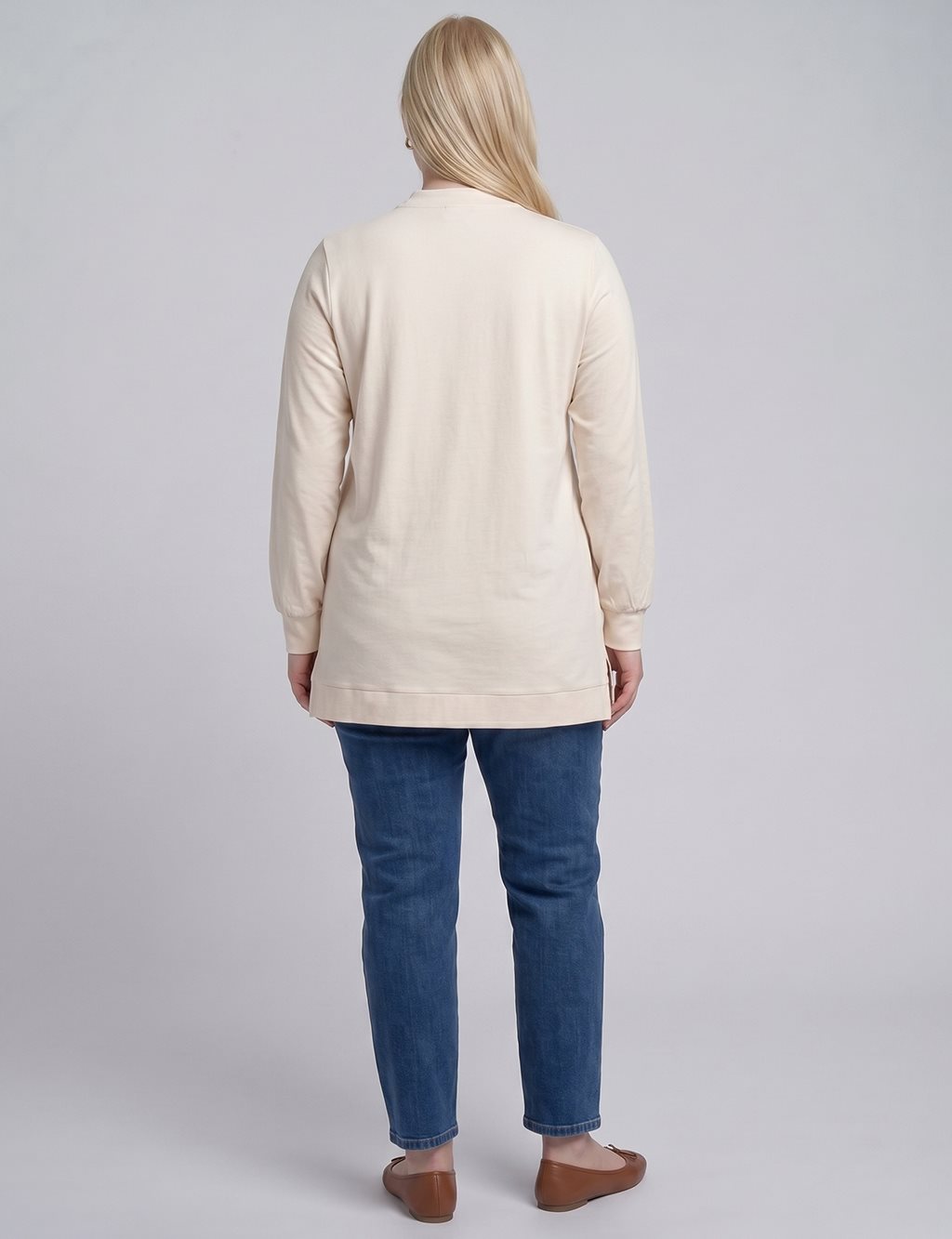 Crew Neck Knitted Tunic Cream