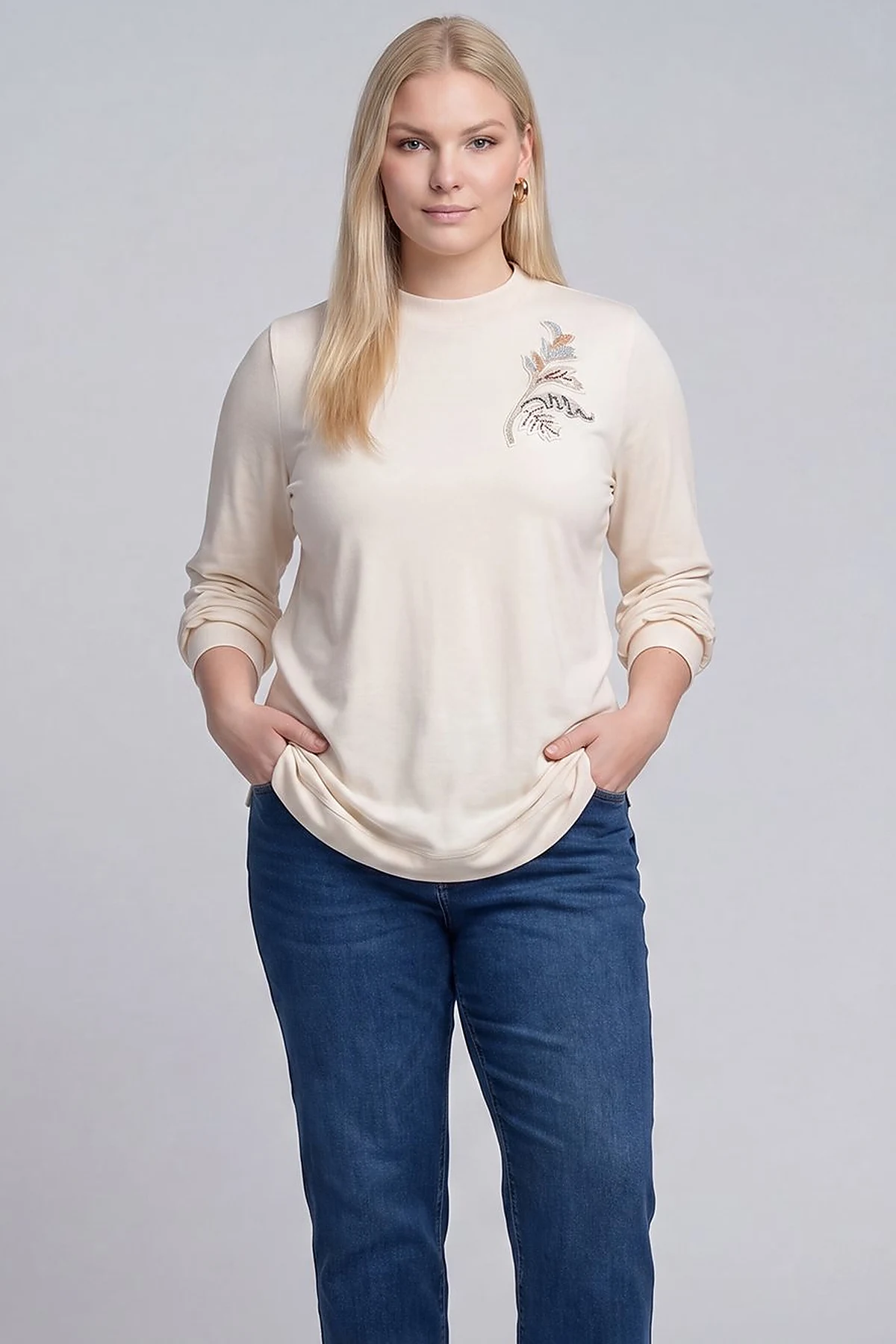 Crew Neck Knitted Tunic Cream