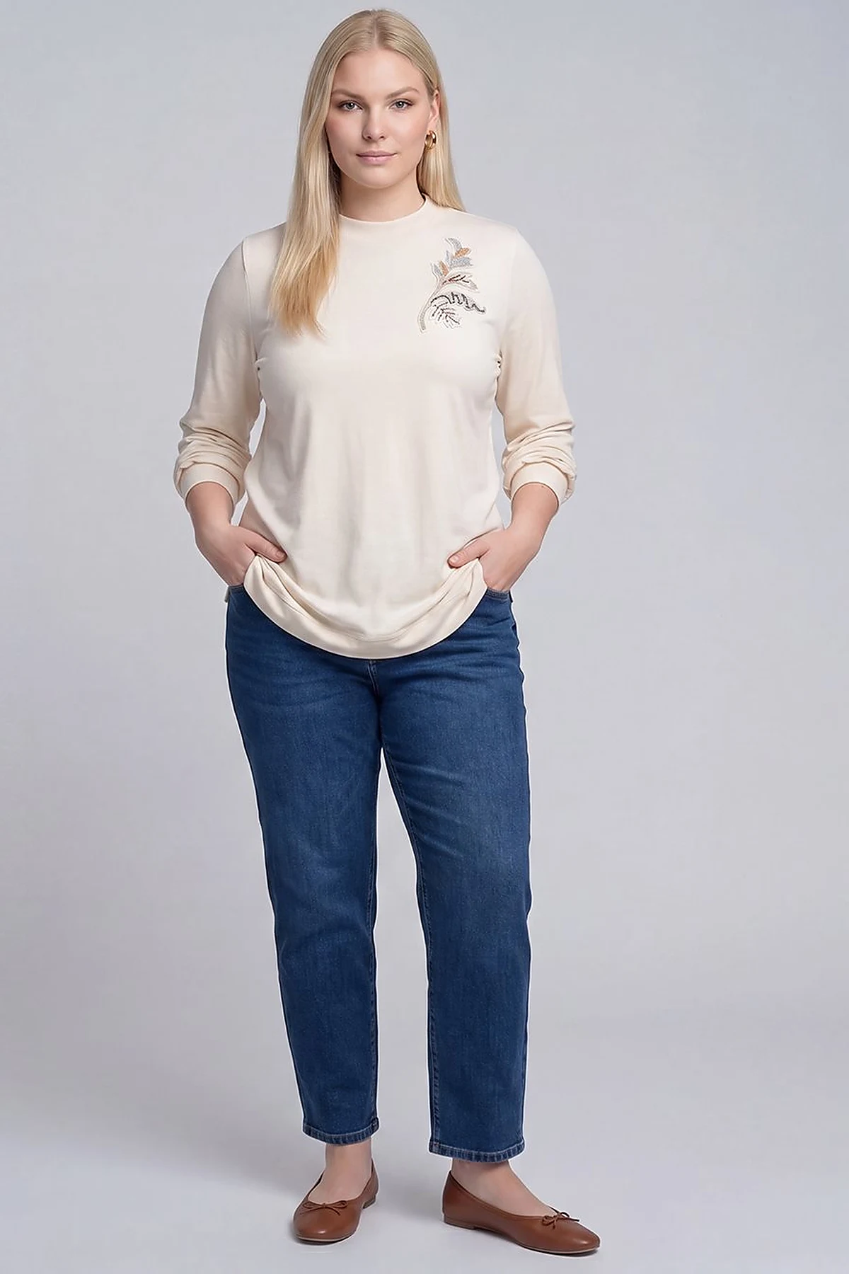 Crew Neck Knitted Tunic Cream