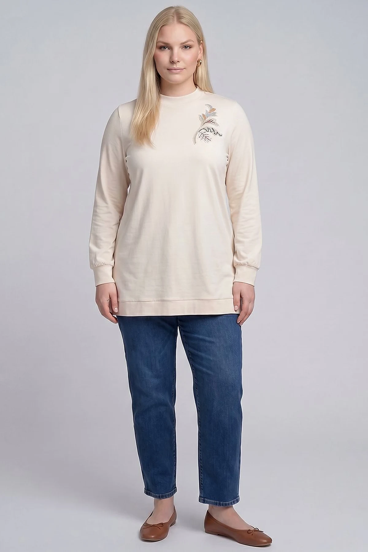Crew Neck Knitted Tunic Cream