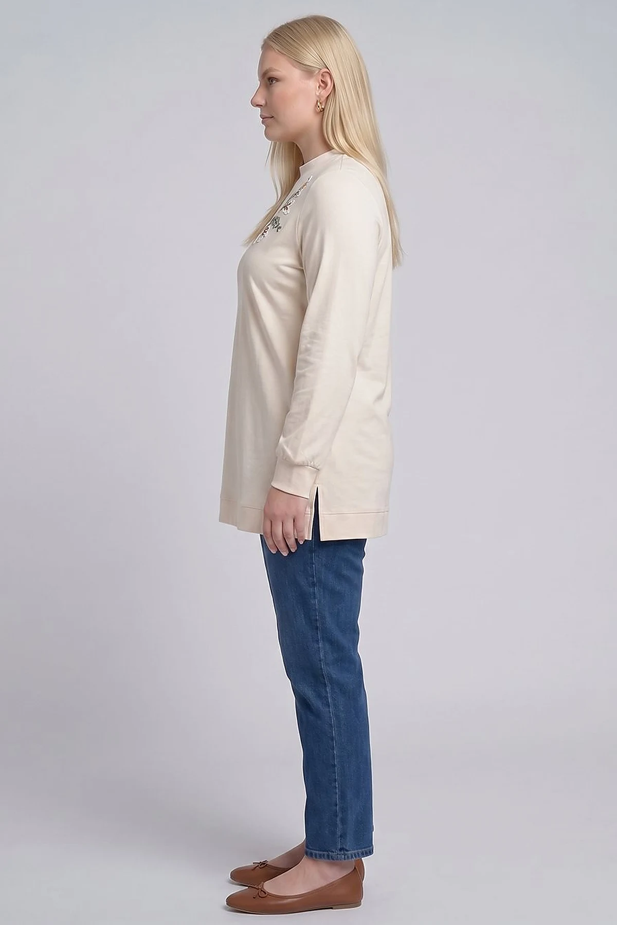 Crew Neck Knitted Tunic Cream