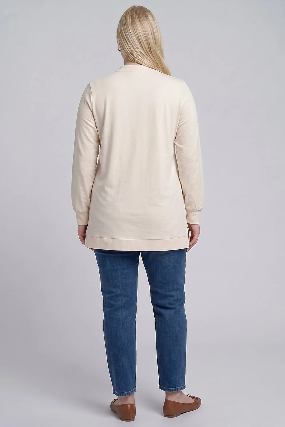 Crew Neck Knitted Tunic Cream