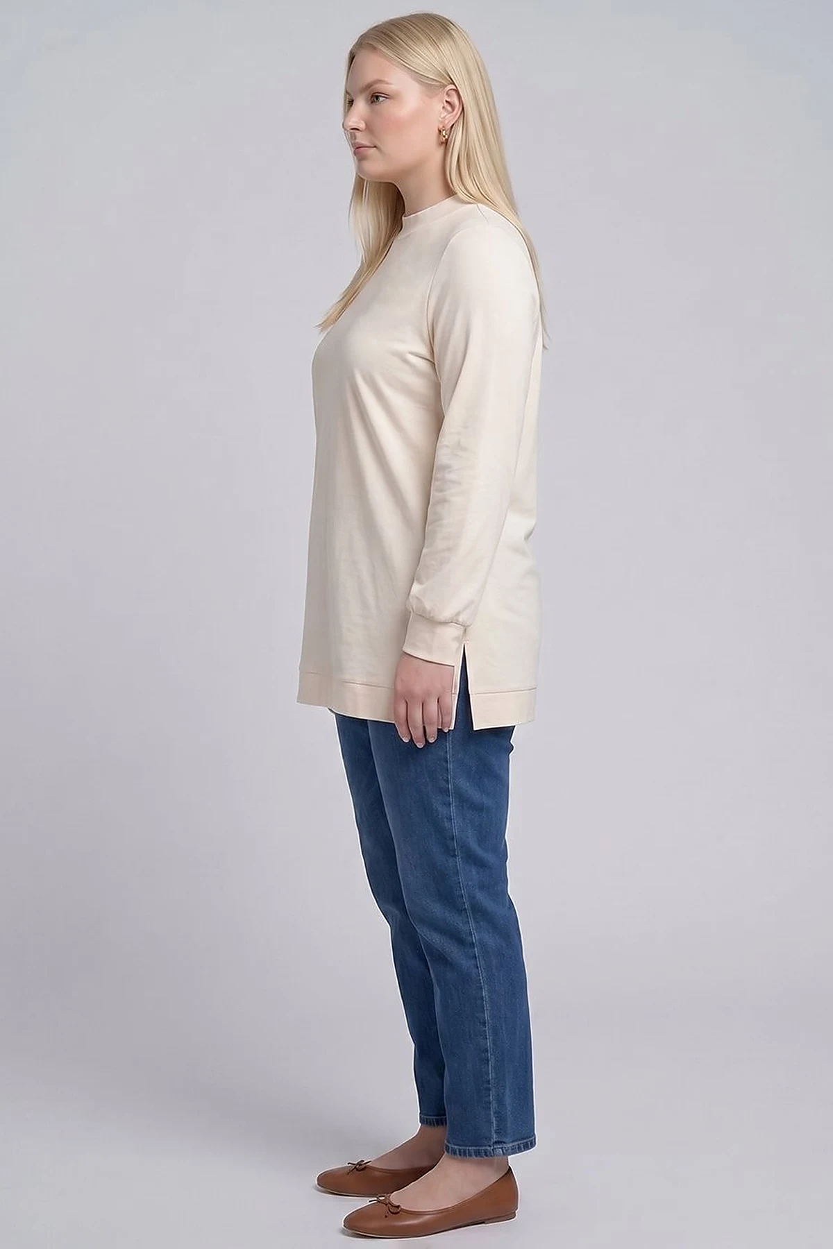 Crew Neck Knitted Tunic Cream