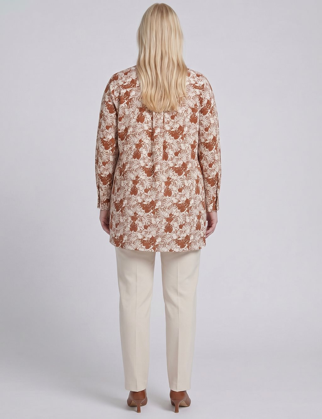 Leaf Print Cotton Viscose Tunic Brown