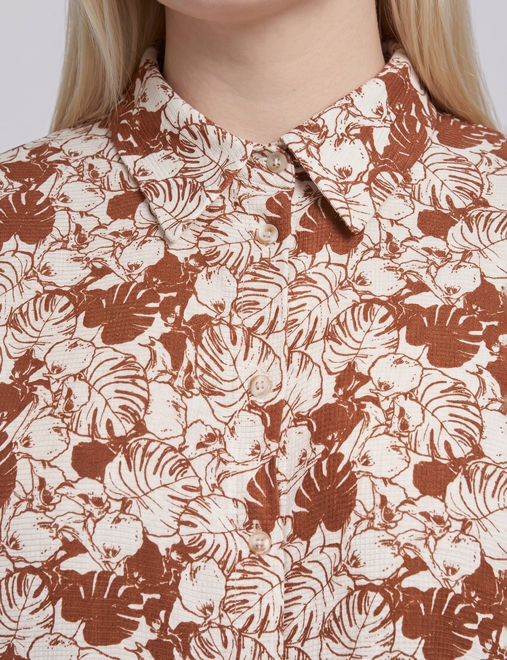 Leaf Print Cotton Viscose Tunic Brown