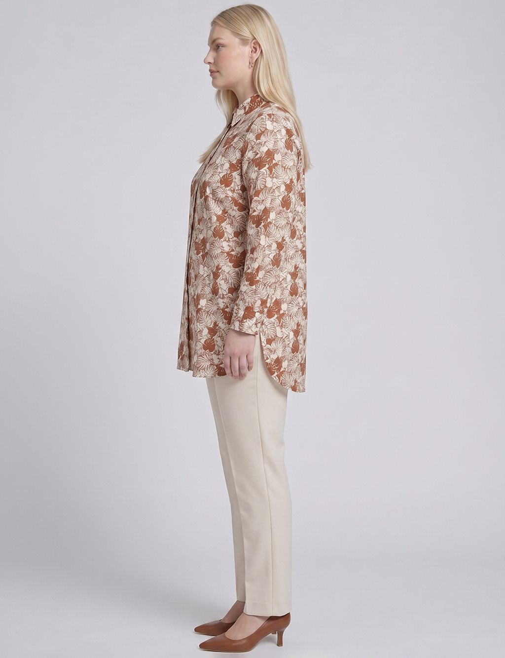 Leaf Print Cotton Viscose Tunic Brown