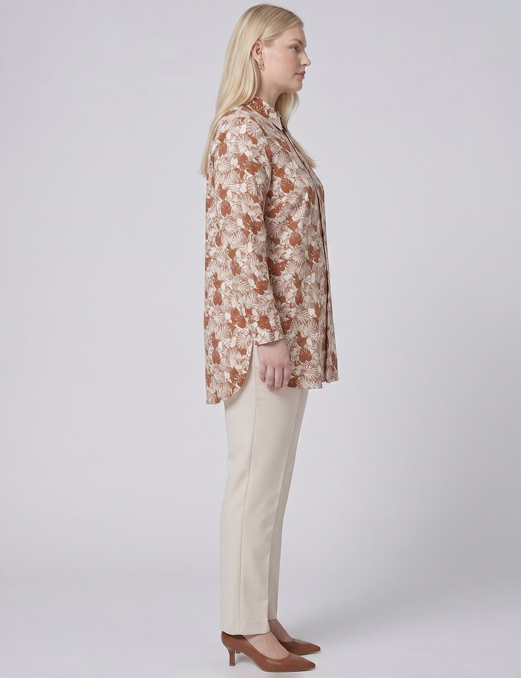 Leaf Print Cotton Viscose Tunic Brown