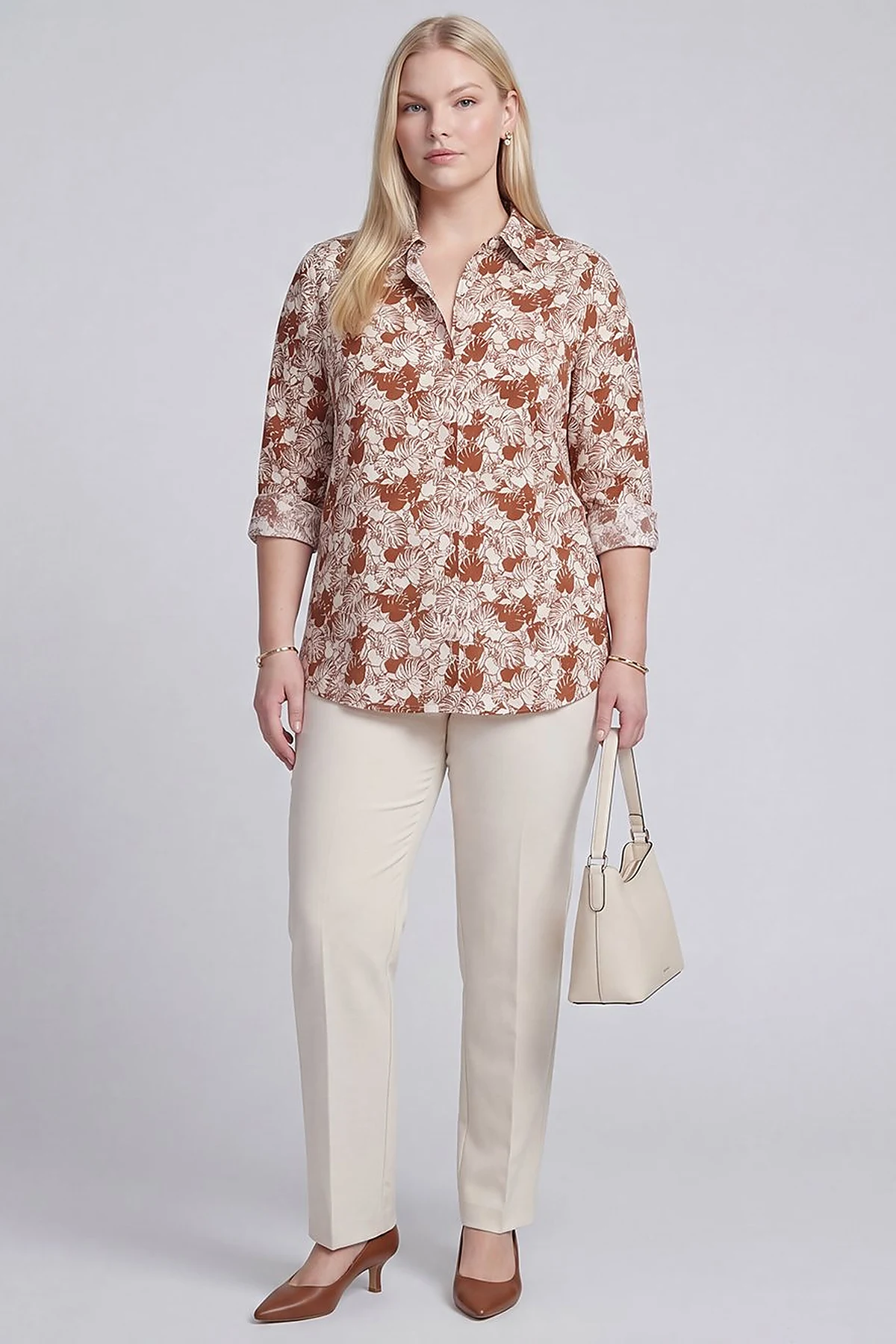 Leaf Print Cotton Viscose Tunic Brown