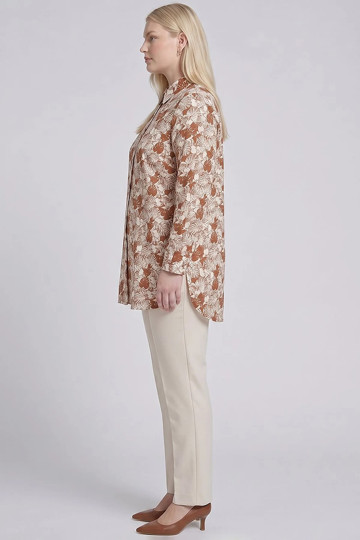 Leaf Print Cotton Viscose Tunic Brown