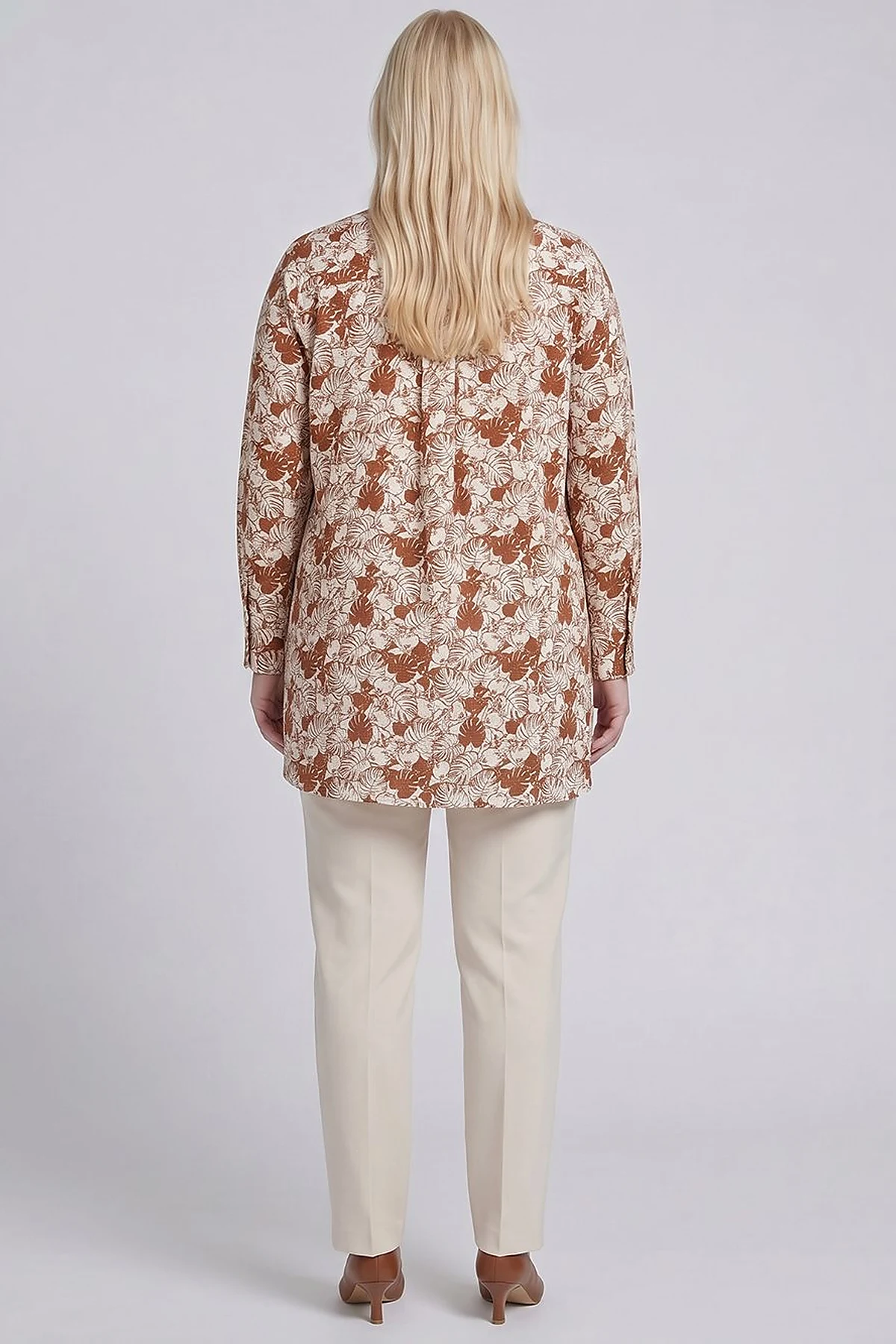 Leaf Print Cotton Viscose Tunic Brown