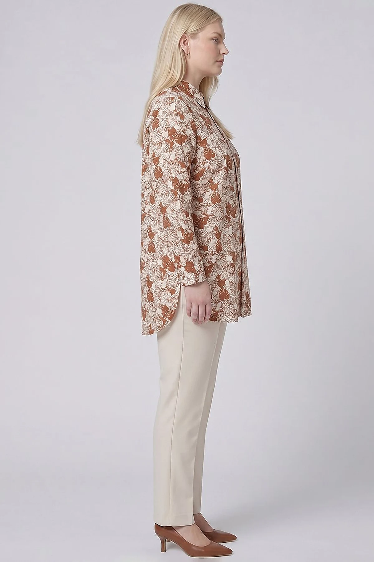 Leaf Print Cotton Viscose Tunic Brown