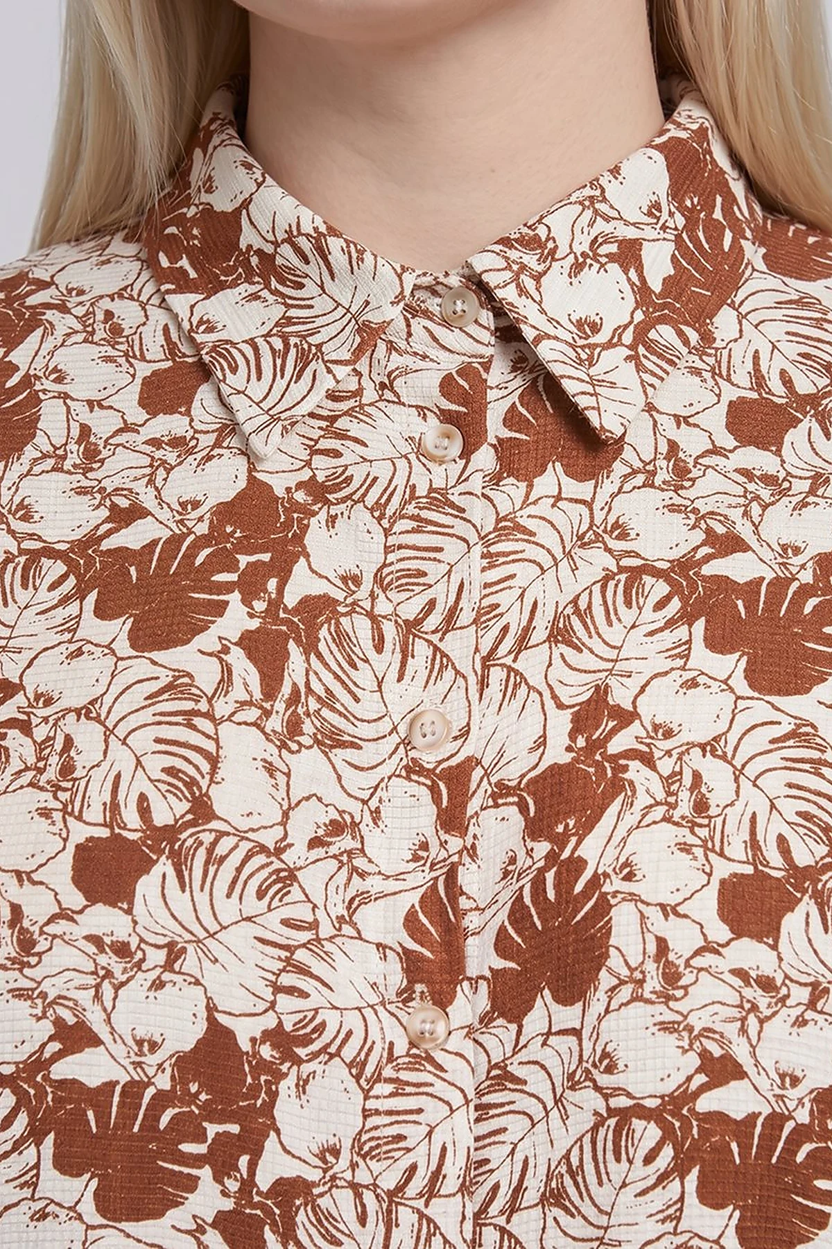 Leaf Print Cotton Viscose Tunic Brown