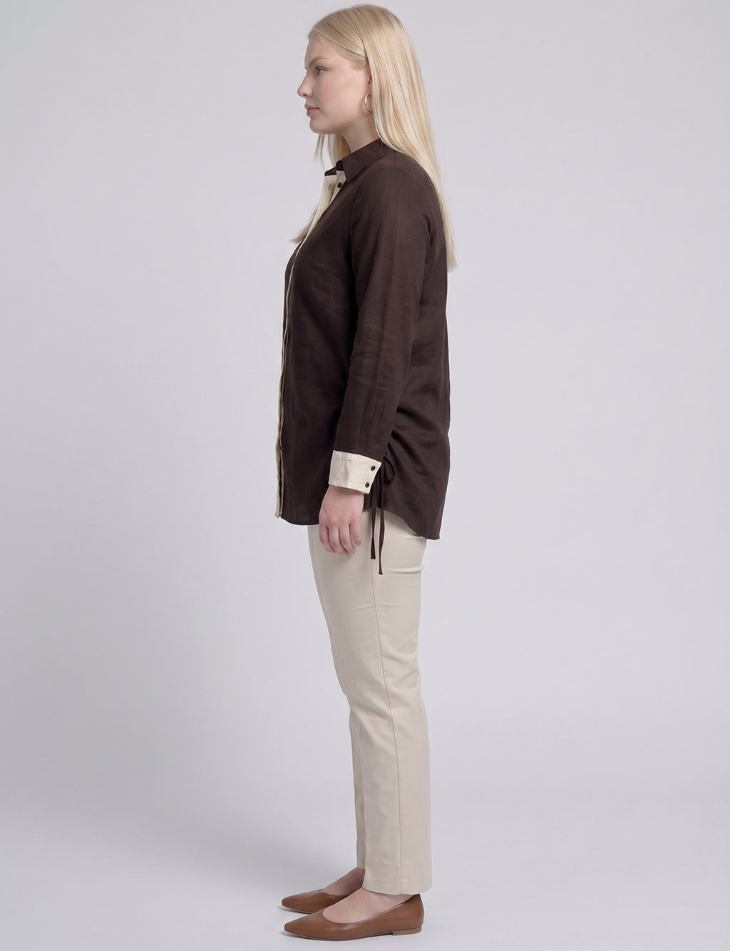 Embroidered Trim Lyocell Tunic Dark Brown