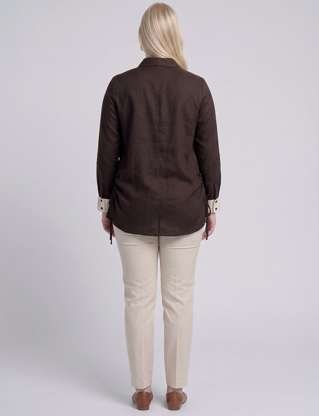 Embroidered Trim Lyocell Tunic Dark Brown