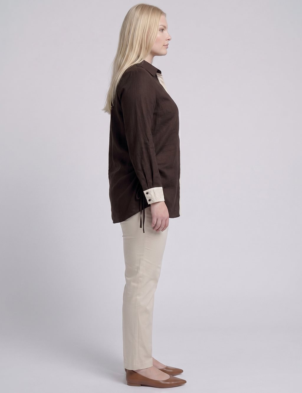 Embroidered Trim Lyocell Tunic Dark Brown