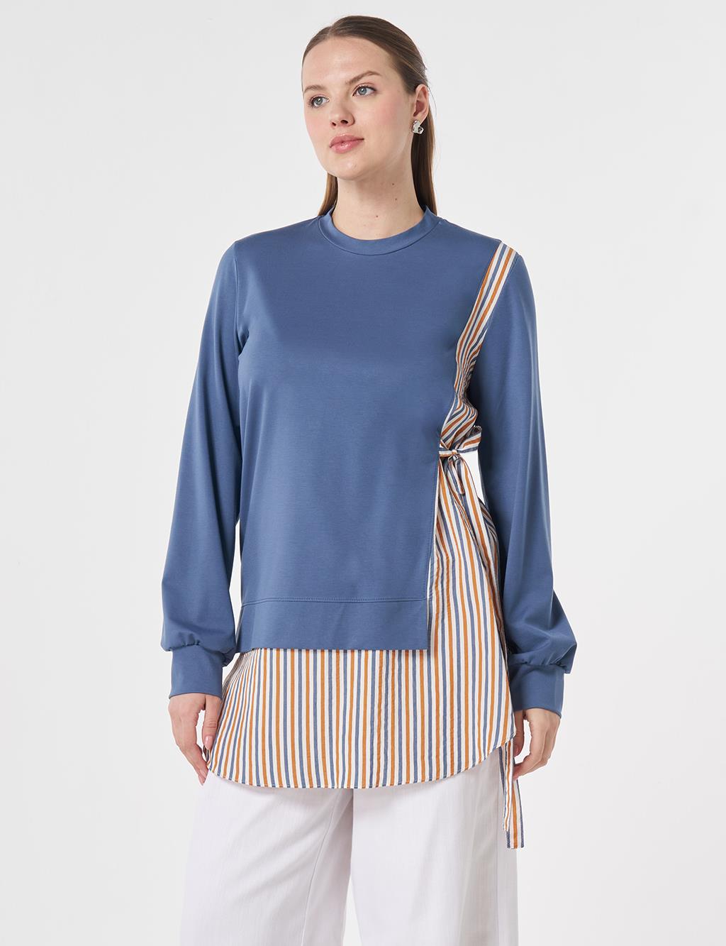Shirt-Detail Rayon Sweatshirt Indigo