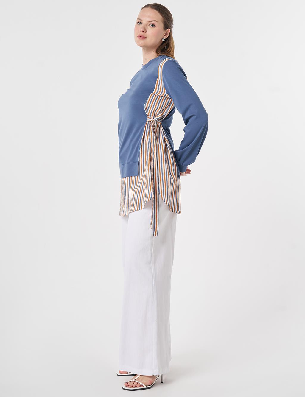 Shirt-Detail Rayon Sweatshirt Indigo