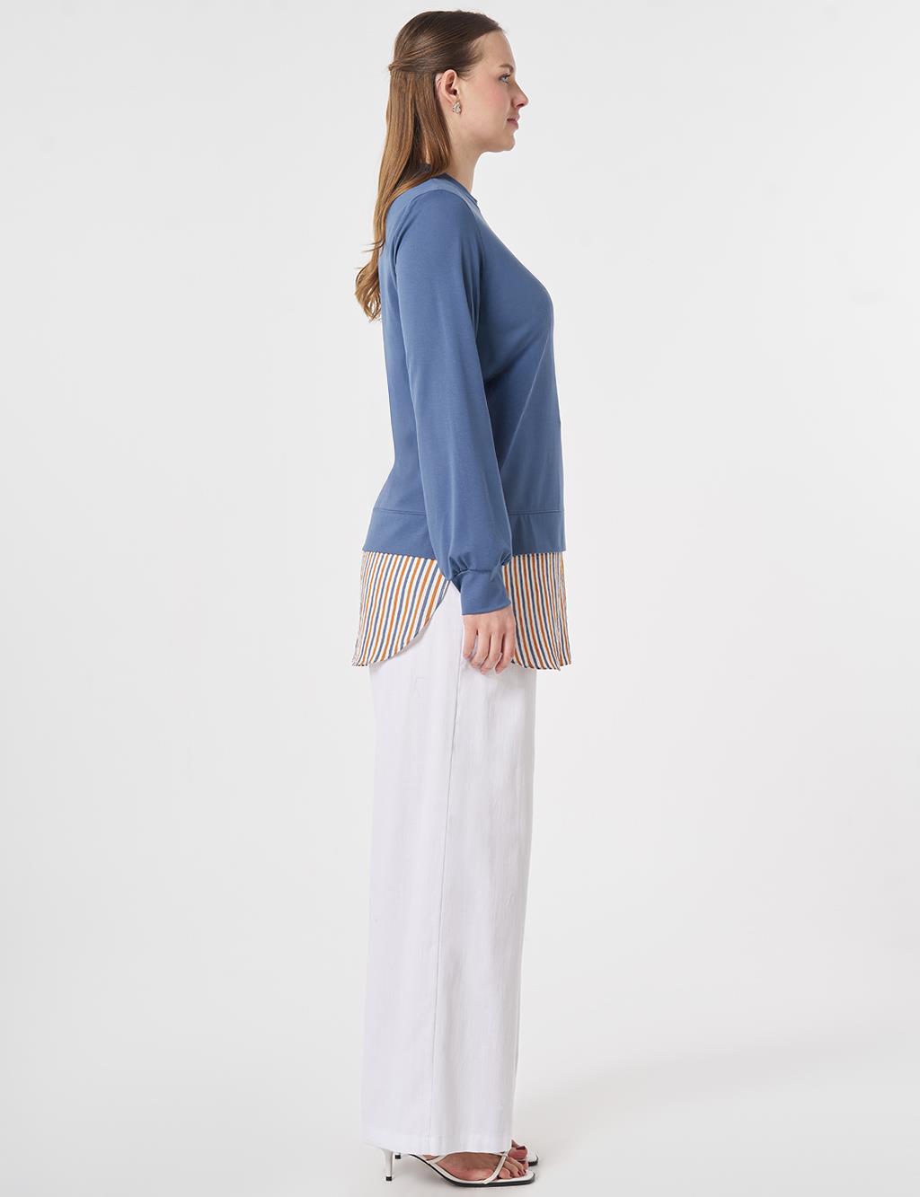 Shirt-Detail Rayon Sweatshirt Indigo