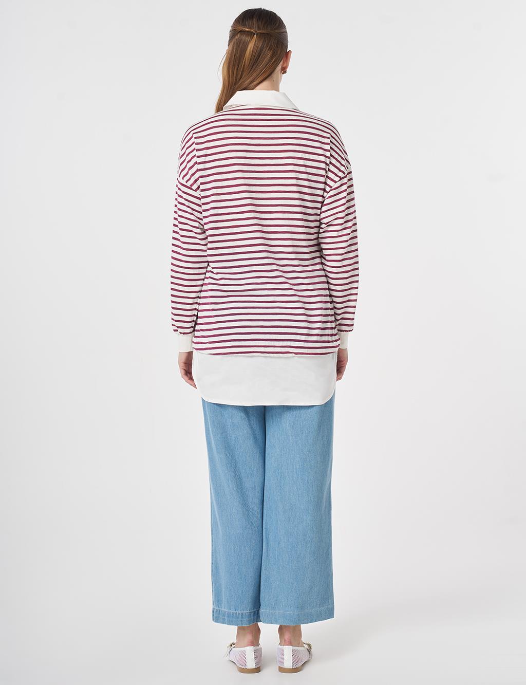 Shirt Detail Knit Sweatshirt Plum